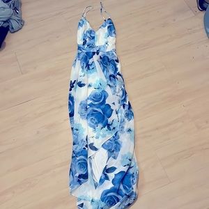 Blue floral patterned dress;size 13;sequin hearts collection